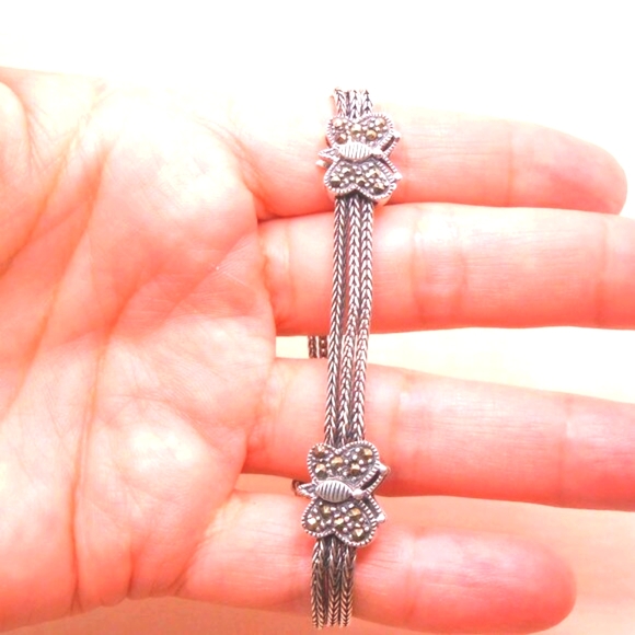 VINTAGE Genuine 925 Sterling Silver Balinese Butterfly Bracelet with Marcasite - Picture 11 of 12